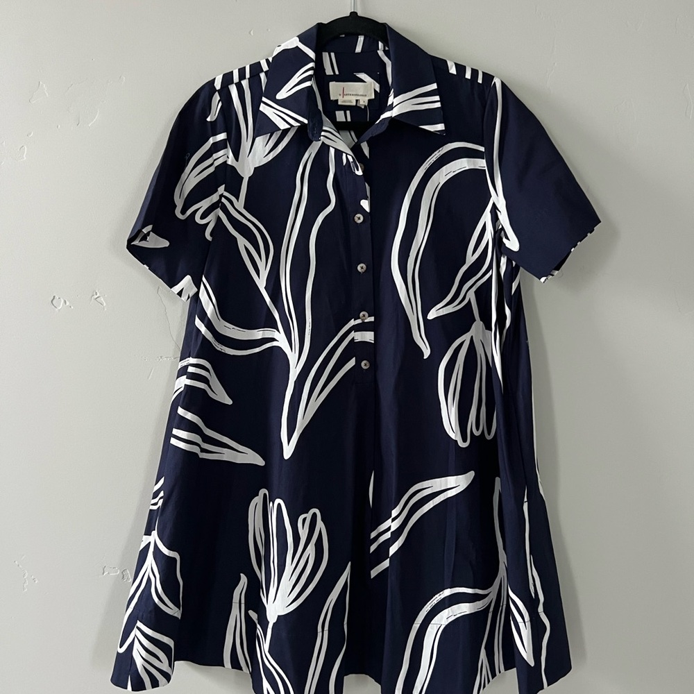 Anthropologie Navy & White Print Button-Up Tunic Dress - Size Small (NWT)